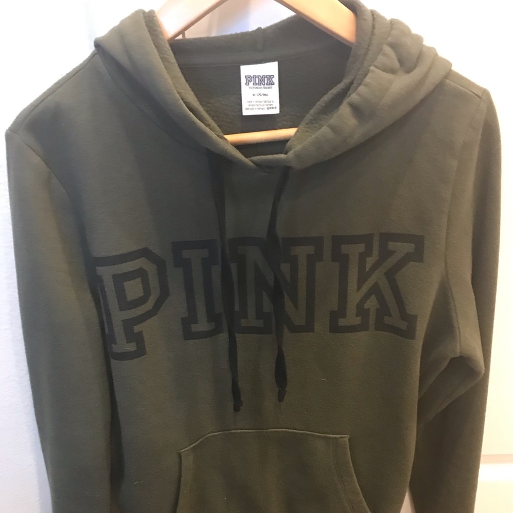 Army fatigue green Pink VS Pink hoodie size Medium